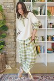 Agnes Plaid Brushed Cotton Barrel Pant Green